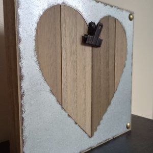 Rustic Photo "Frame" - Wood Heart Tin Brass 10.5"x10.5"x1.5"